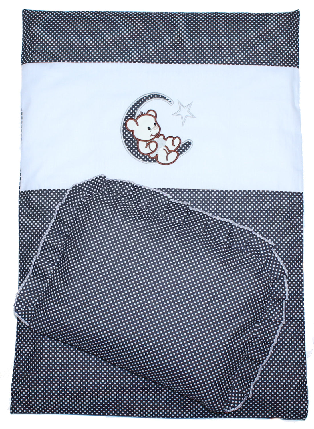 2- 4tlg Kinderwagenset - Bärchen Mond - Punkten Schwarz - Bettwäsche für Kinderwagen Bezüge Decke Kissen