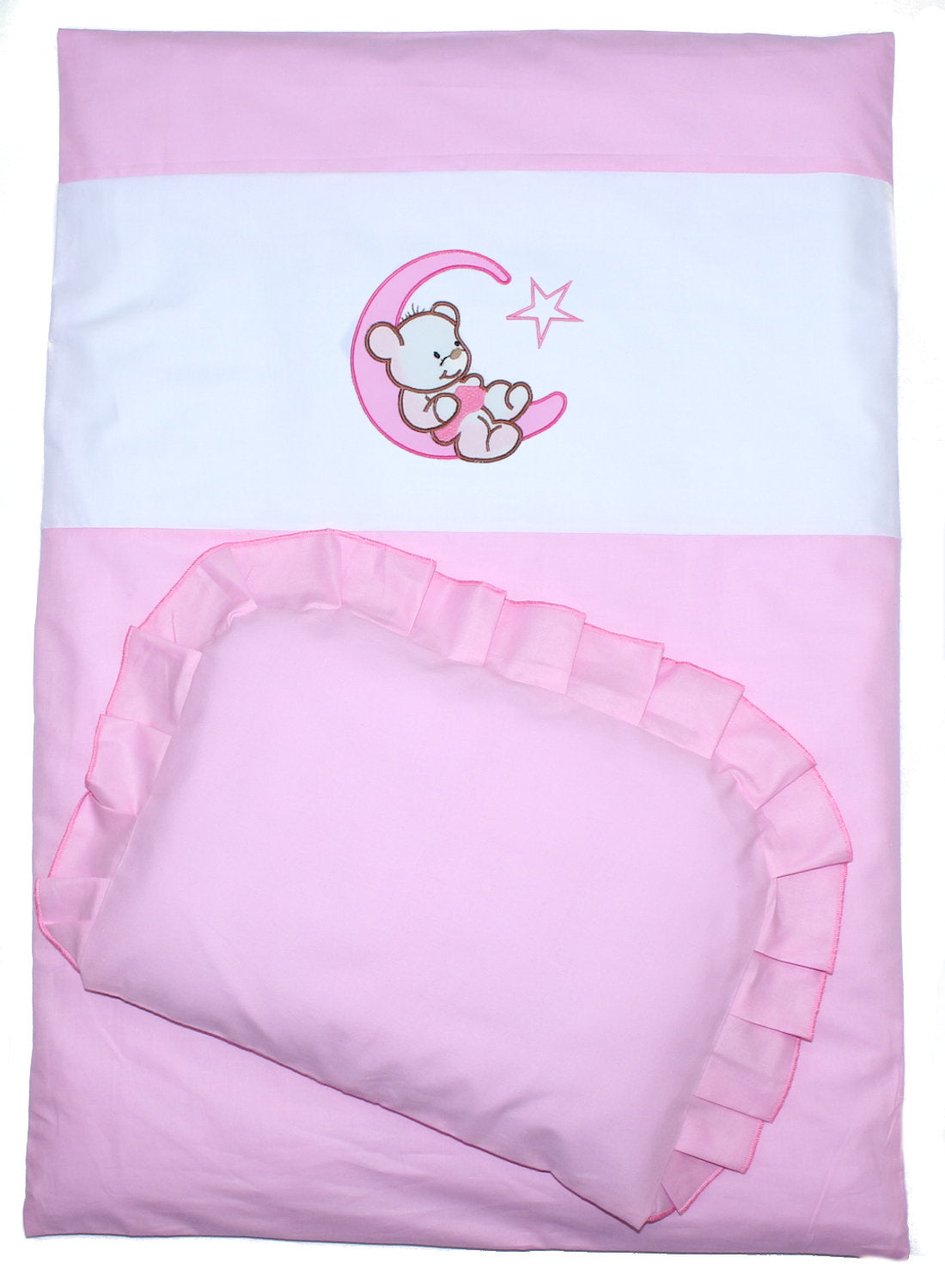 2- 4tlg Kinderwagenset - Bärchen Mond - Rosa - Bettwäsche für Kinderwagen Bezüge Decke Kissen