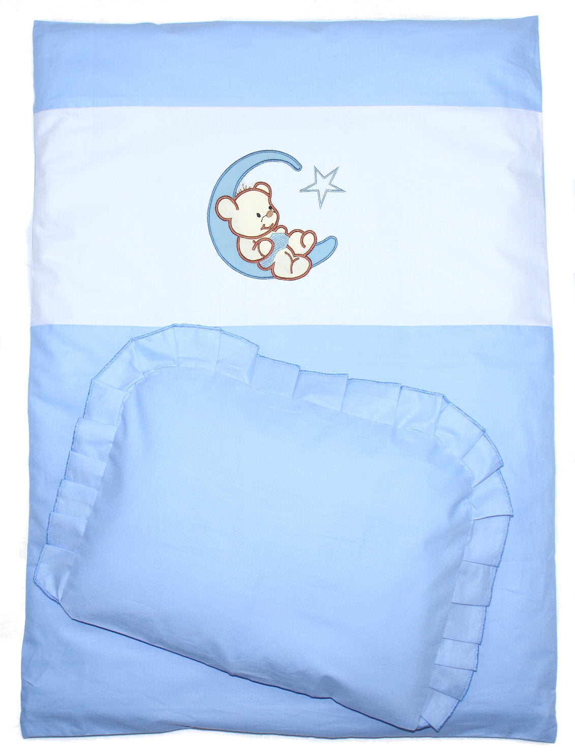 2- 4tlg Kinderwagenset - Bärchen Mond - Blau - Bettwäsche für Kinderwagen Bezüge Decke Kissen