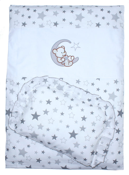 2- 4tlg Kinderwagenset - Bärchen Mond - Star Hell - Bettwäsche für Kinderwagen Bezüge Decke Kissen