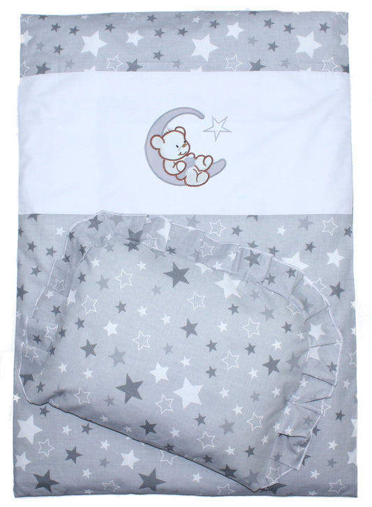 2- 4tlg Kinderwagenset - Bärchen Mond - Star Dunkel - Bettwäsche für Kinderwagen Bezüge Decke Kissen