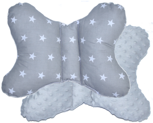 Schmetterling Kissen - Sternchen auf Grau+Grau- für Kinderwagen Reisekissen Babykissen