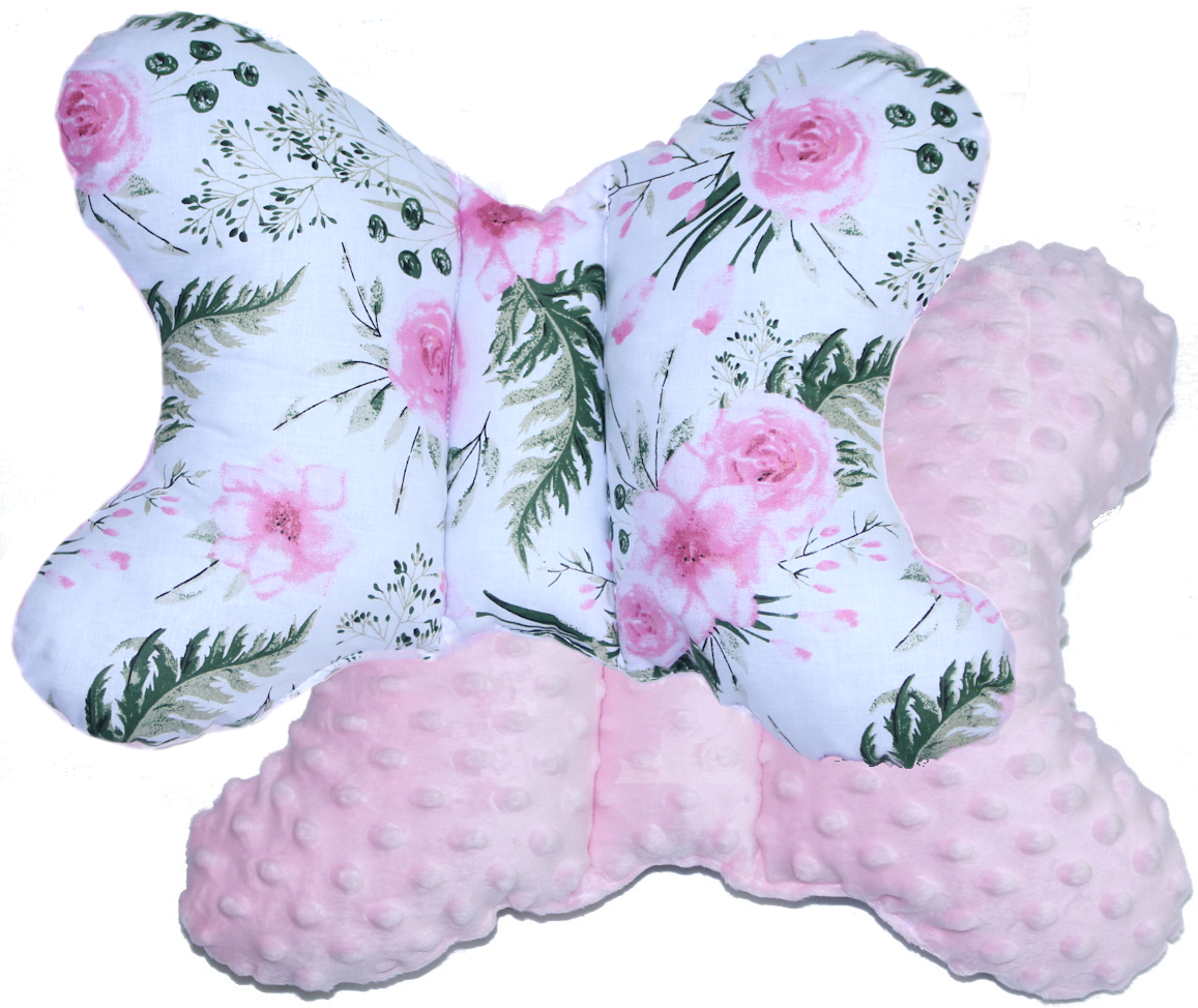 Schmetterling Kissen - Flowers+Rosa- für Kinderwagen Reisekissen Babykissen