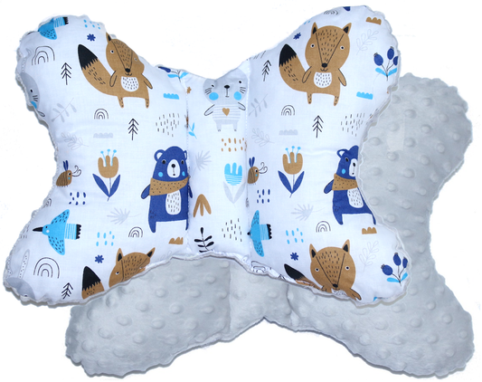 Schmetterling Kissen - Waldtiere+Grau- für Kinderwagen Reisekissen Babykissen