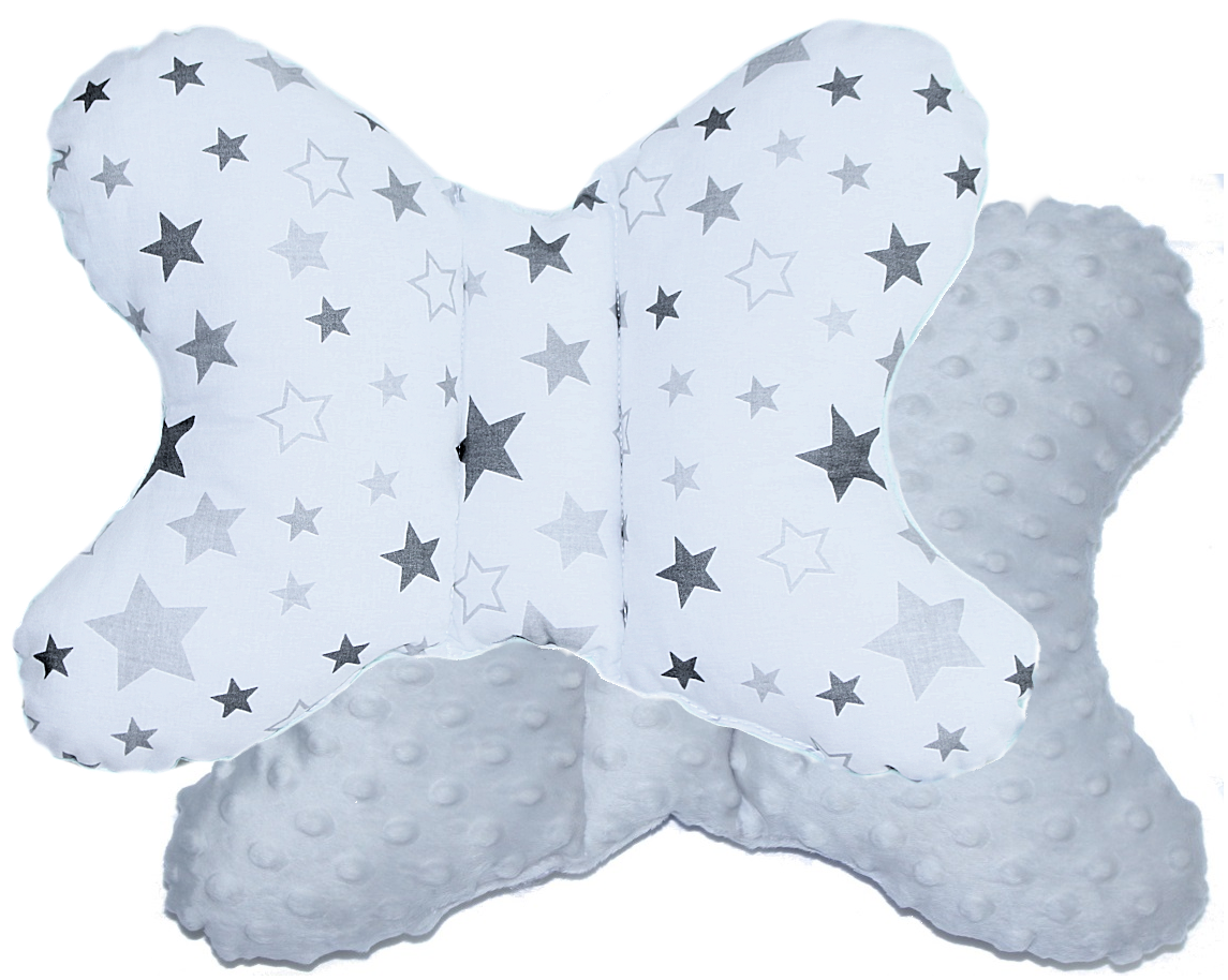 Schmetterling Kissen - Star Hell+Grau- für Kinderwagen Reisekissen Babykissen