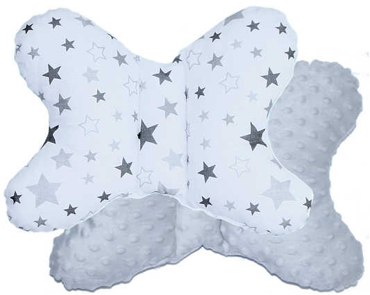 Schmetterling Kissen - Star Hell+Grau- für Kinderwagen Reisekissen Babykissen