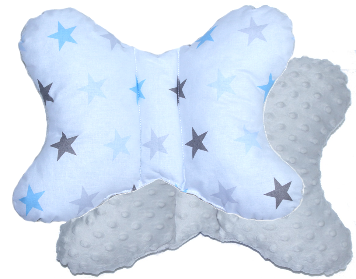 Schmetterling Kissen - Star Blau+Grau- für Kinderwagen Reisekissen Babykissen