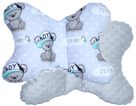 Schmetterling Kissen - Boy+Grau- für Kinderwagen Reisekissen Babykissen