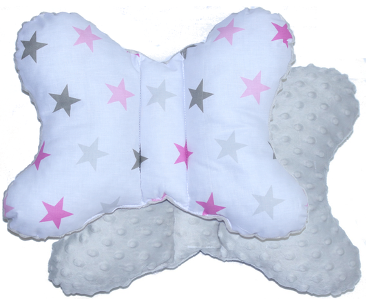 Schmetterling Kissen - Star Rosa+Grau- für Kinderwagen Reisekissen Babykissen