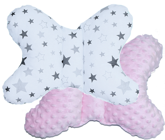 Schmetterling Kissen - Star Hell+Rosa- für Kinderwagen Reisekissen Babykissen