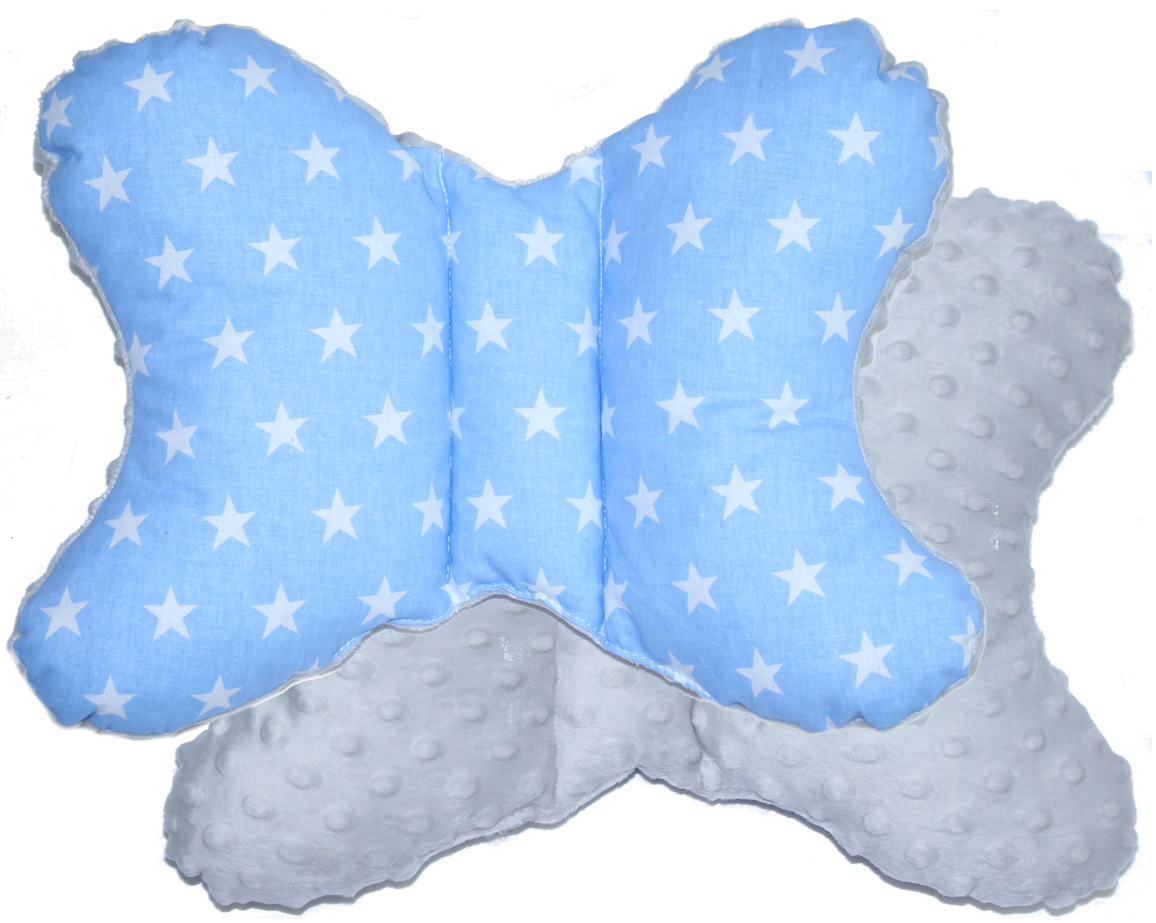 Schmetterling Kissen - Sternchen Blau-Grau- für Kinderwagen Reisekissen Babykissen