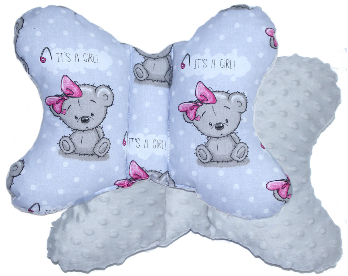 Schmetterling Kissen - Girl+Grau- für Kinderwagen Reisekissen Babykissen