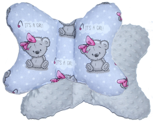 Schmetterling Kissen - Girl+Grau- für Kinderwagen Reisekissen Babykissen