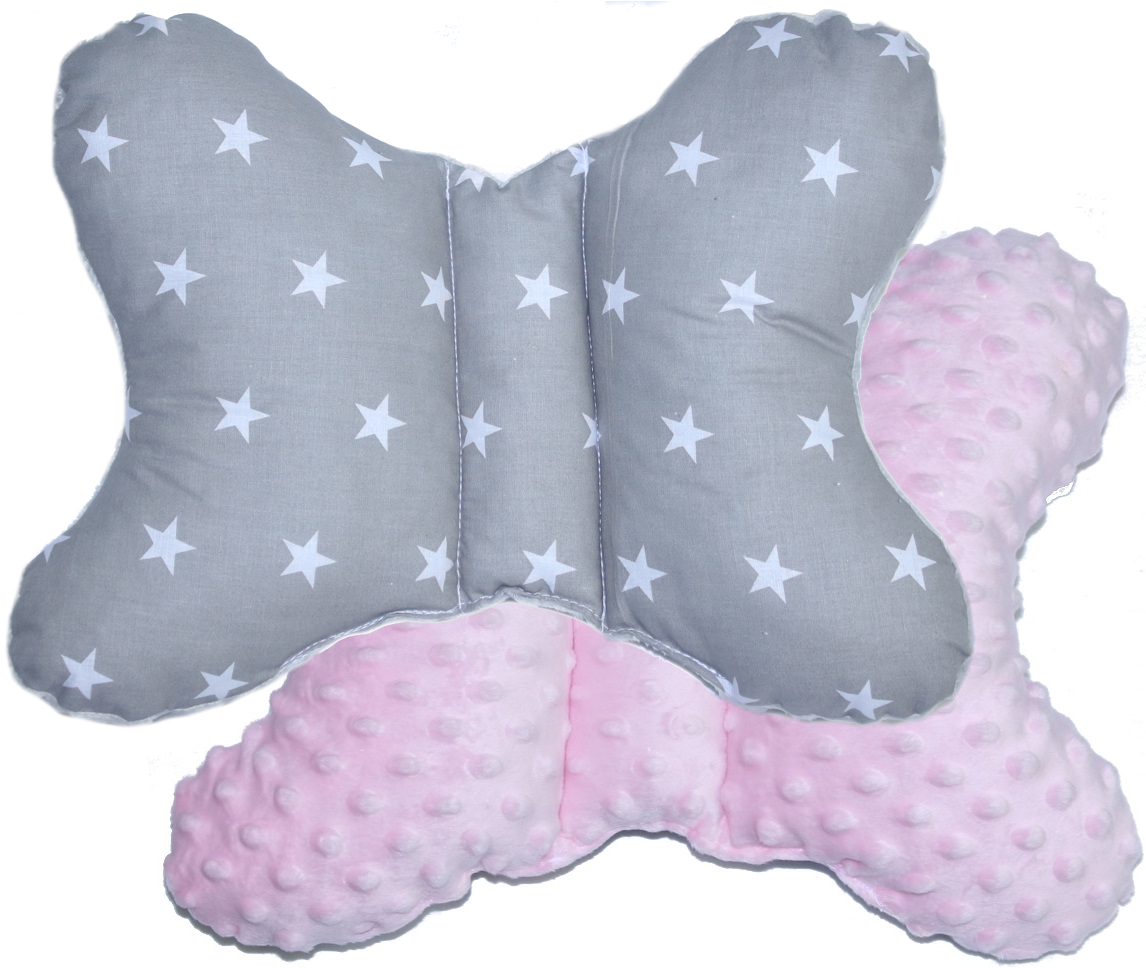 Schmetterling Kissen - Sternchen auf Grau+Rosa- für Kinderwagen Reisekissen Babykissen