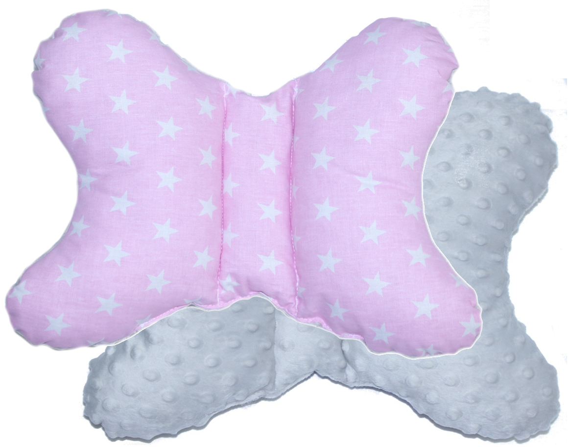 Schmetterling Kissen - Sternchen auf Rosa+Grau- für Kinderwagen Reisekissen Babykissen