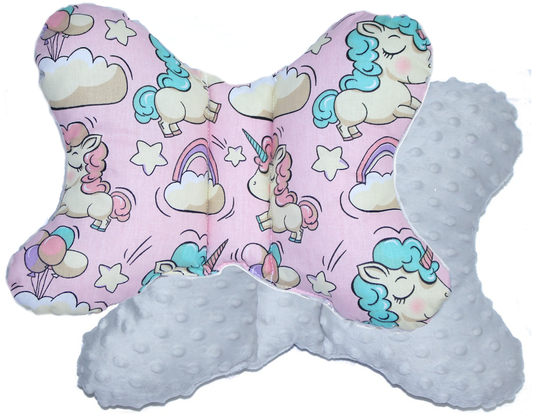 Schmetterling Kissen - Einhorn+Grau- für Kinderwagen Reisekissen Babykissen