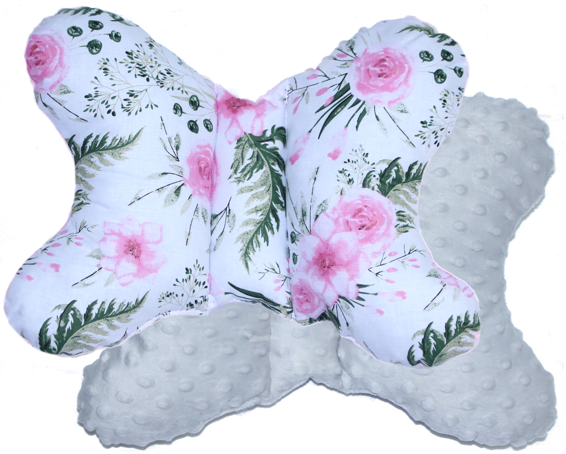 Schmetterling Kissen - Flowers+Grau- für Kinderwagen Reisekissen Babykissen