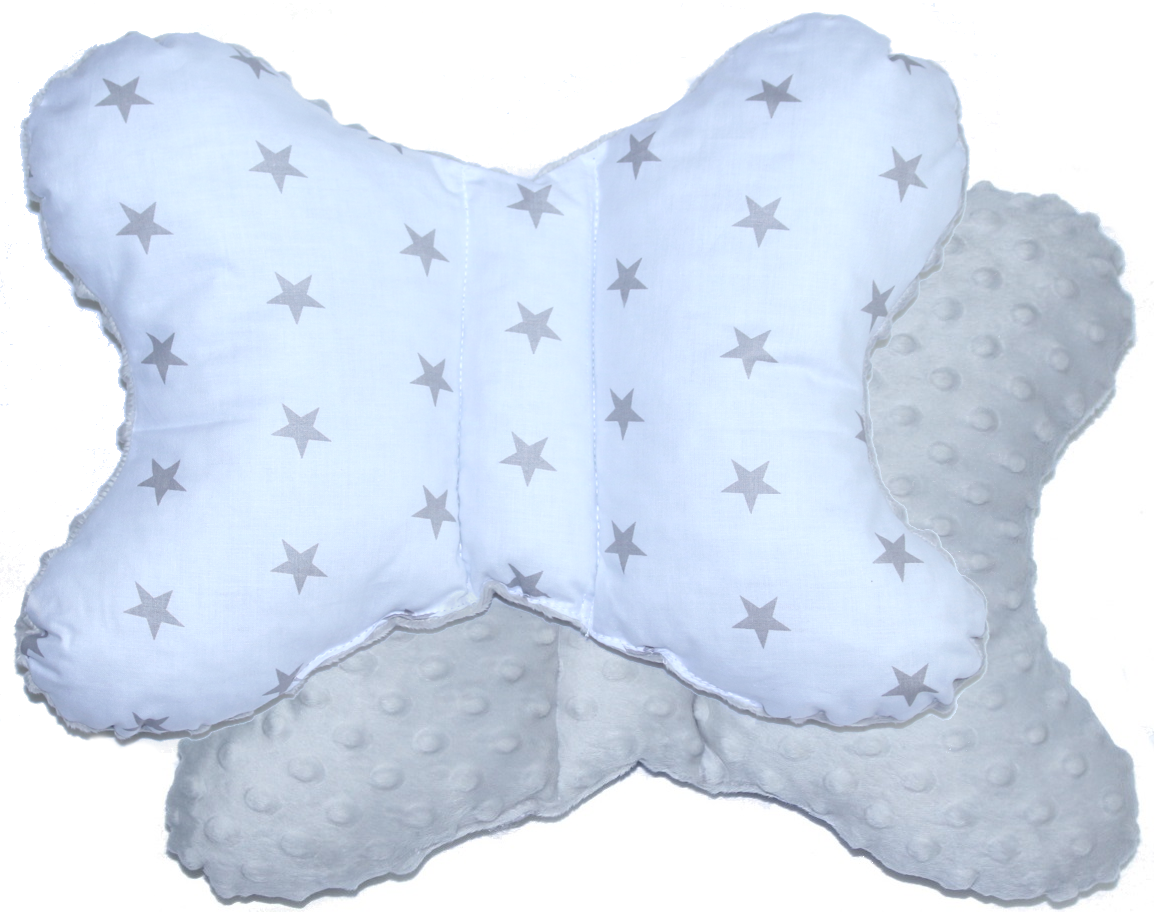 Schmetterling Kissen - Sternchen auf Weiß+Grau- für Kinderwagen Reisekissen Babykissen