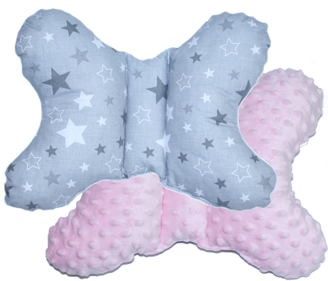 Schmetterling Kissen - Star Dunkel+Rosa- für Kinderwagen Reisekissen Babykissen