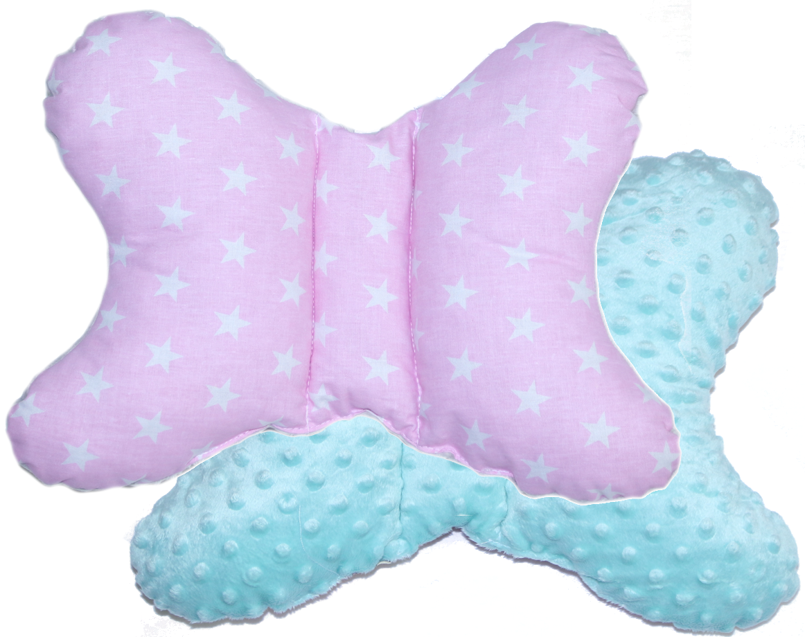 Schmetterling Kissen - Sternchen auf Rosa+Minze- für Kinderwagen Reisekissen Babykissen