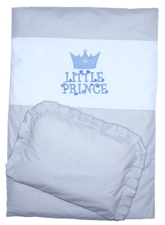 2- 4tlg Kinderwagenset - Prince - Punkten Grau - Bettwäsche für Kinderwagen Bezüge Decke Kissen