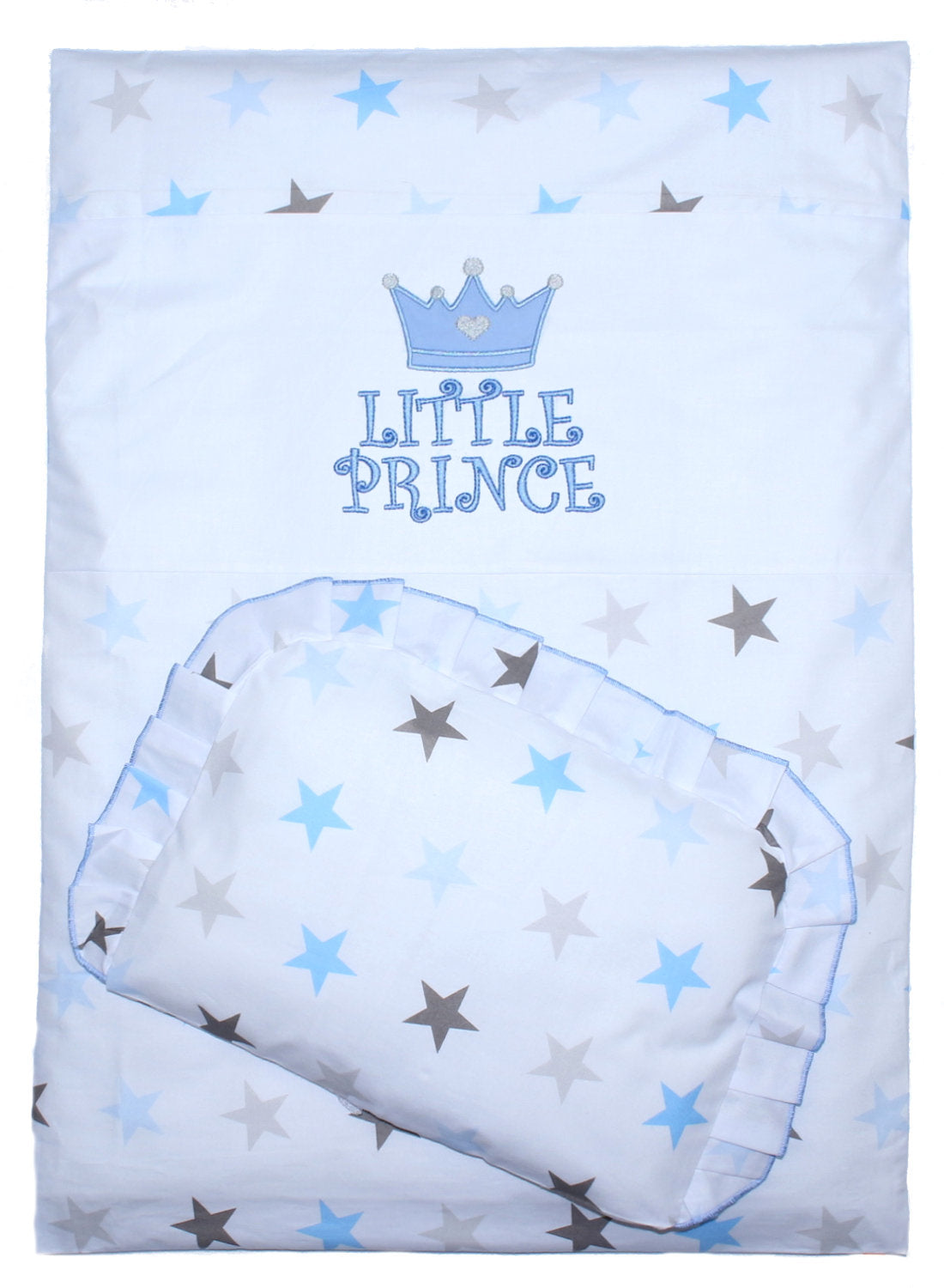 2- 4tlg Kinderwagenset - Prince - Star Blau - Bettwäsche für Kinderwagen Bezüge Decke Kissen