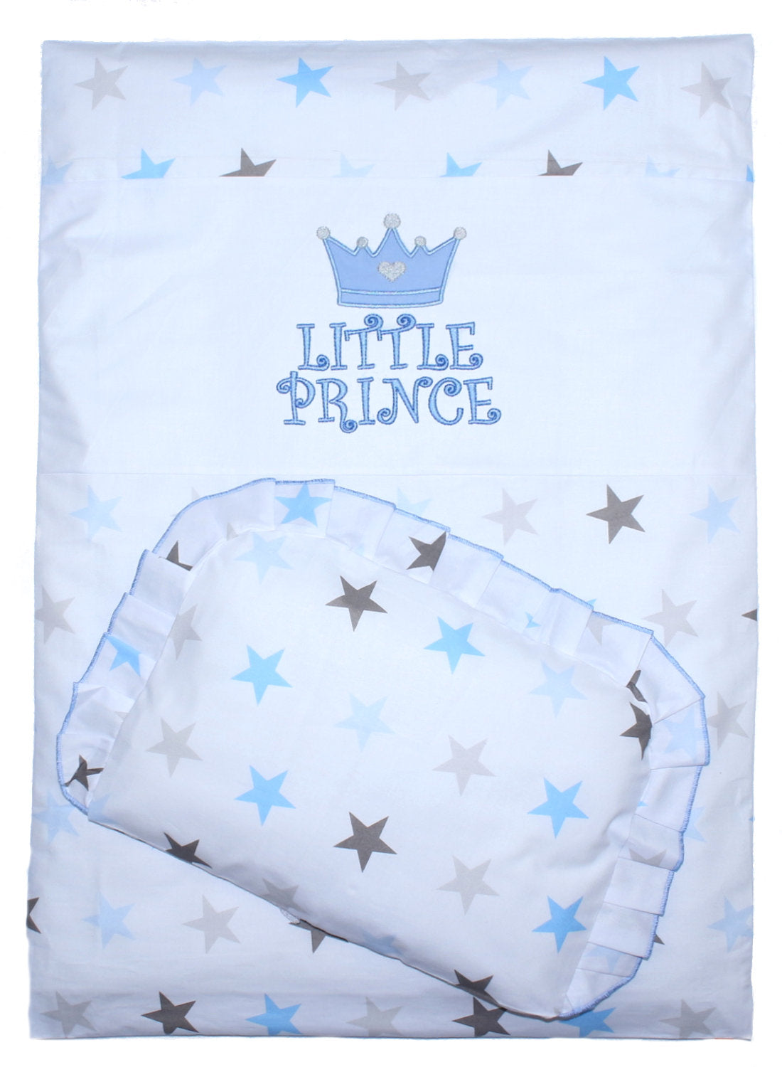 2- 4tlg Kinderwagenset - Prince - Star Blau - Bettwäsche für Kinderwagen Bezüge Decke Kissen