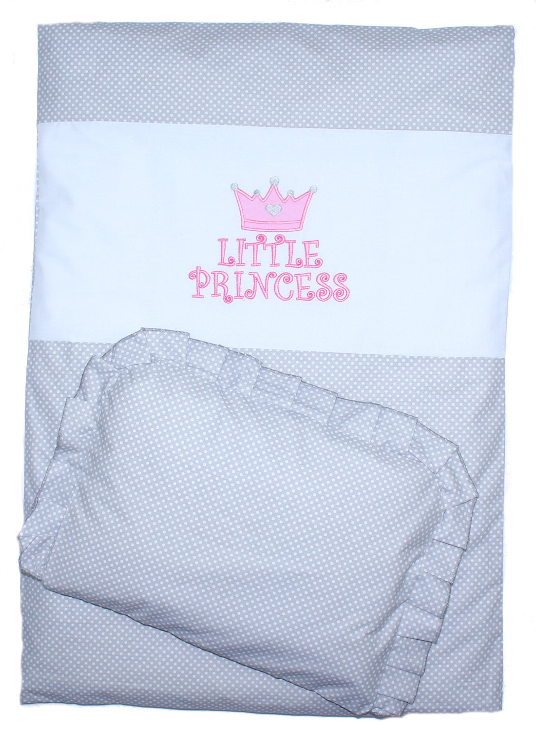 2-4 tlg Kinderwagenset - Princess - Punkten Grau - Bettwäsche für Kinderwagen Bezüge Decke Kissen