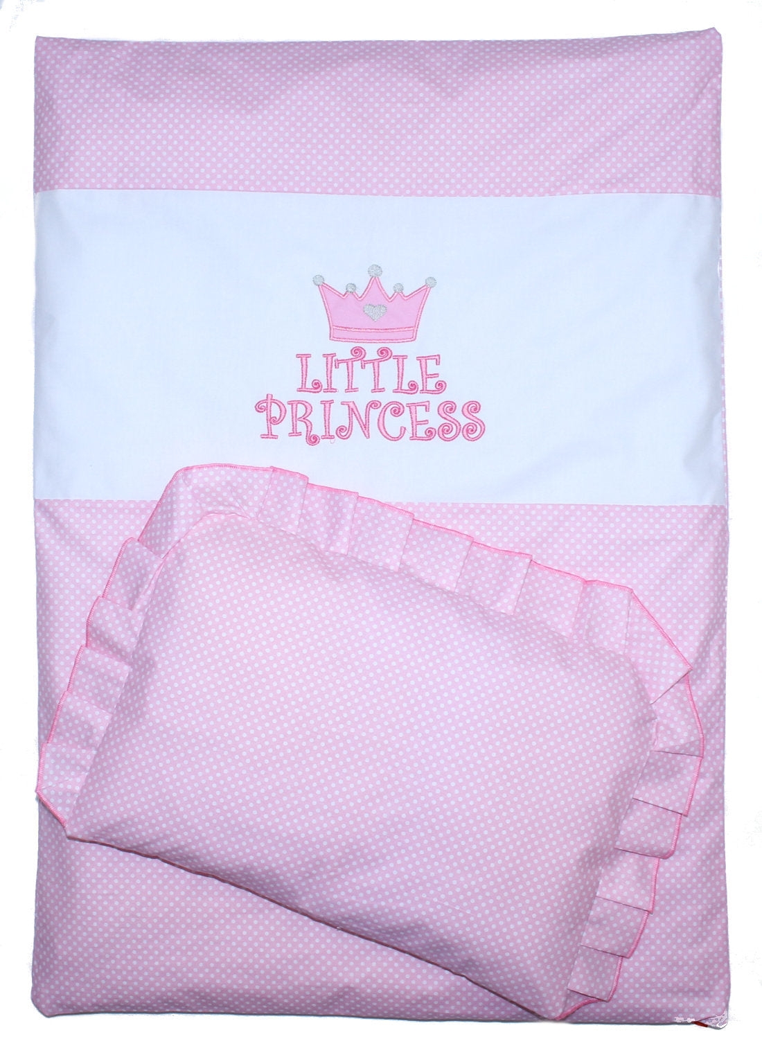 2-4 tlg Kinderwagenset - Princess - Punkten Rosa - Bettwäsche für Kinderwagen Bezüge Decke Kissen
