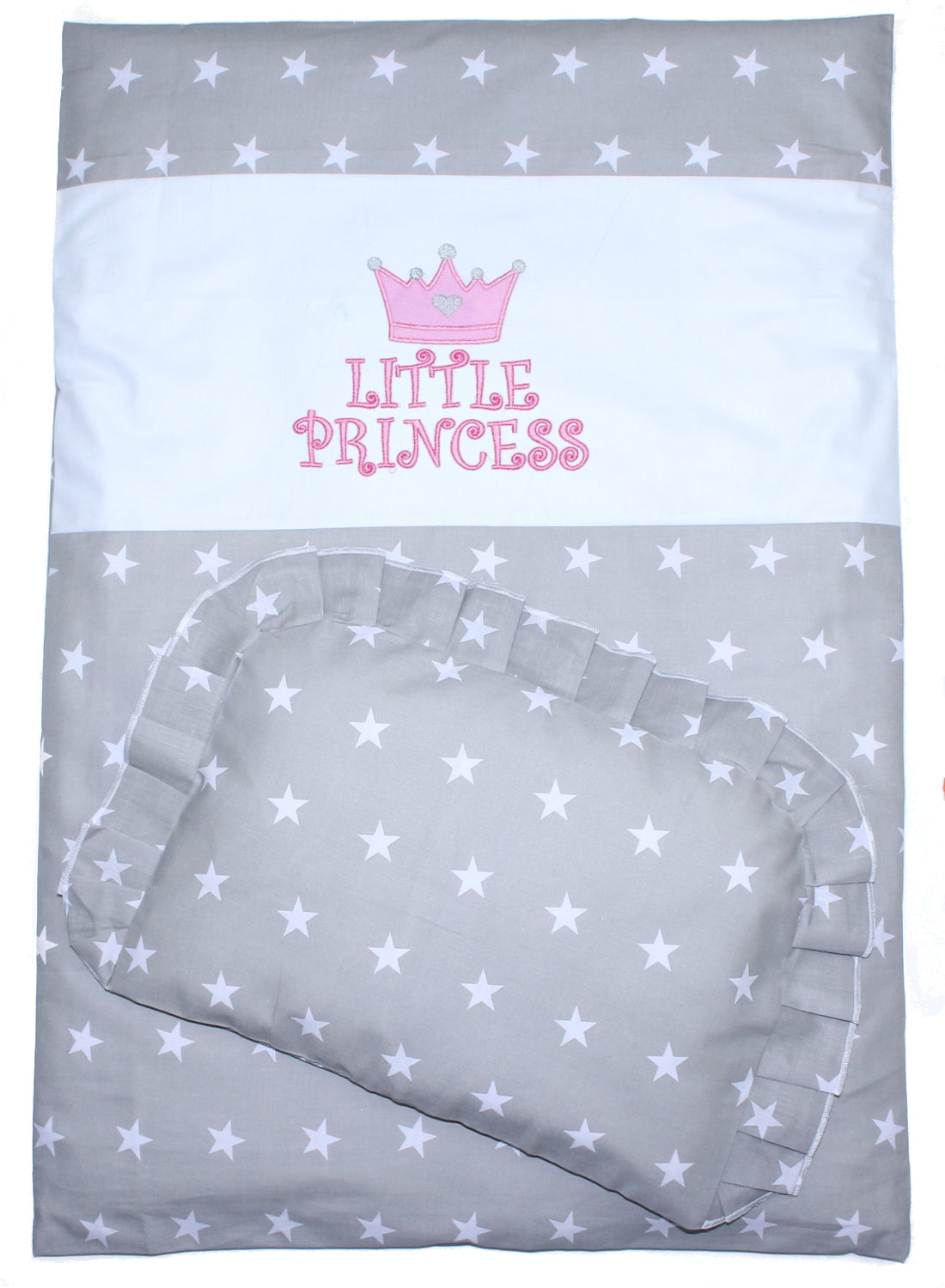 2-4 tlg Kinderwagenset - Princess - Sterne auf Grau - Bettwäsche für Kinderwagen Bezüge Decke Kissen