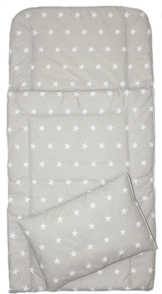4 TLG- BABY SET mit Schlafsack - Sternchen auf Grau - für Beistellbett 40x90cm