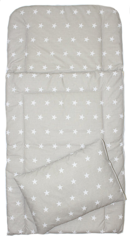 4 TLG- BABY SET mit Schlafsack - Sternchen auf Grau - für Beistellbett 40x90cm