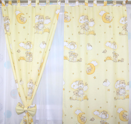 Vorhänge mit Schlaufen Kinderzimmer Gardinen - Bärchen auf Leitern Gelb