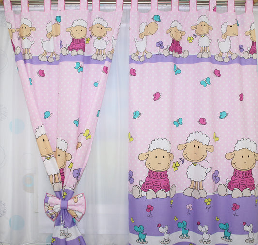 Vorhänge mit Schlaufen Kinderzimmer Gardinen - Schaf in Rosa
