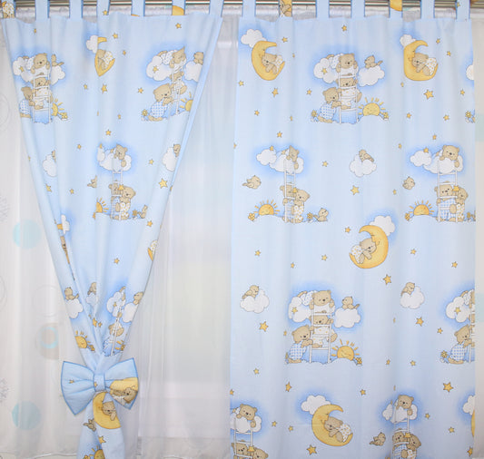 Vorhänge mit Schlaufen Kinderzimmer Gardinen - Bärchen auf Leitern Blau