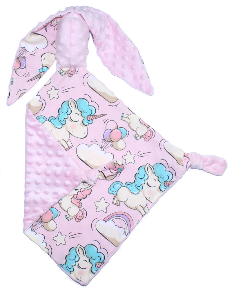 Schmusetuch Minky - Hase mit Namen - Einhorn+Rosa Schnuffeltuch