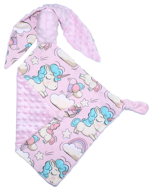 Schmusetuch Minky - Hase mit Namen - Einhorn+Rosa Schnuffeltuch
