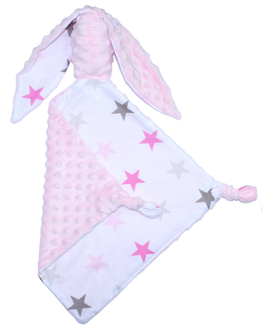 Schmusetuch Minky - Hase mit Namen - Star Rosa + Rosa - Schnuffeltuch
