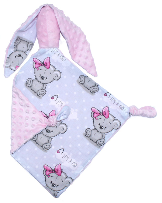 Schmusetuch Minky - Hase mit Namen - Girl + Rosa - Schnuffeltuch