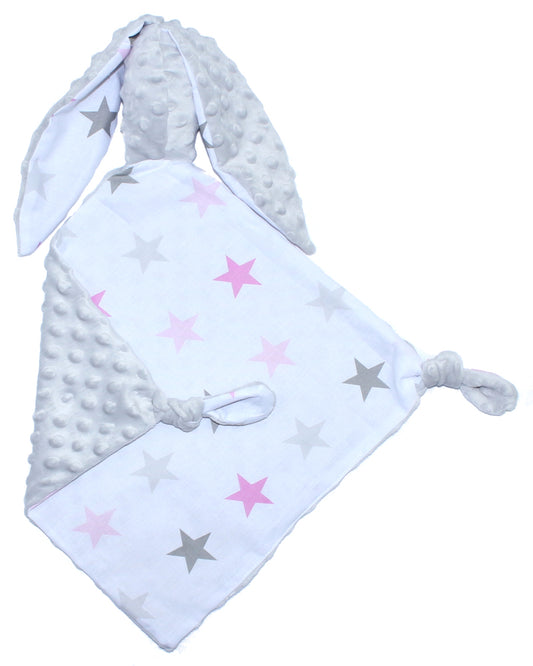 Schmusetuch Minky - Hase mit Namen - Star Rosa + Grau - Schnuffeltuch