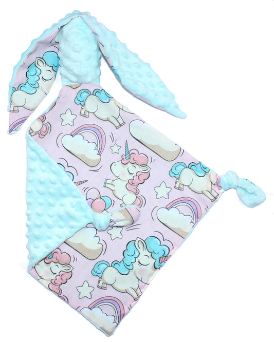 Schmusetuch Minky - Hase mit Namen - Einhorn + Minze- Schnuffeltuch