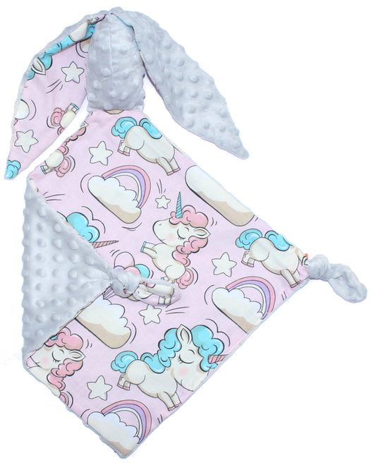 Schmusetuch Minky - Hase mit Namen - Einhorn + Grau- Schnuffeltuch