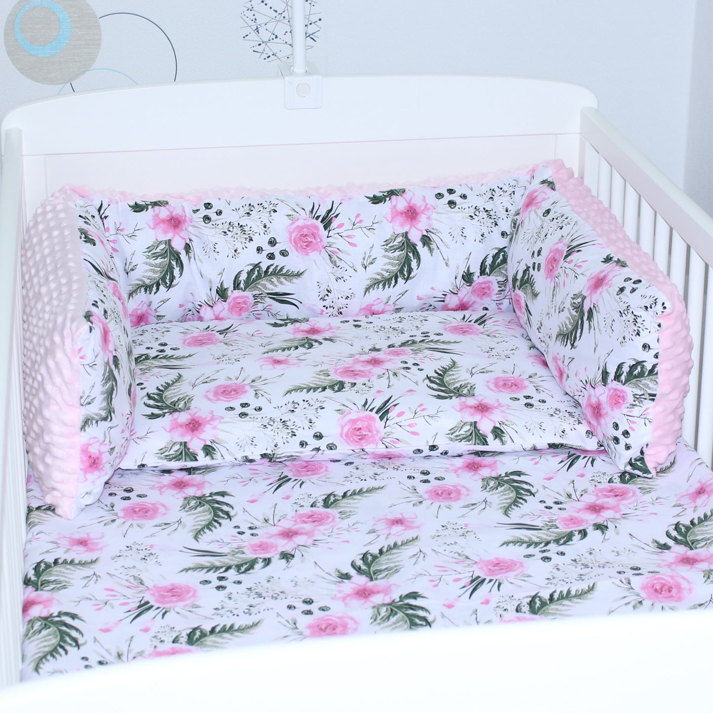 Bettschlange MINKY -Flowers + Rosa - Bettrolle Nestchen  Nackenrolle