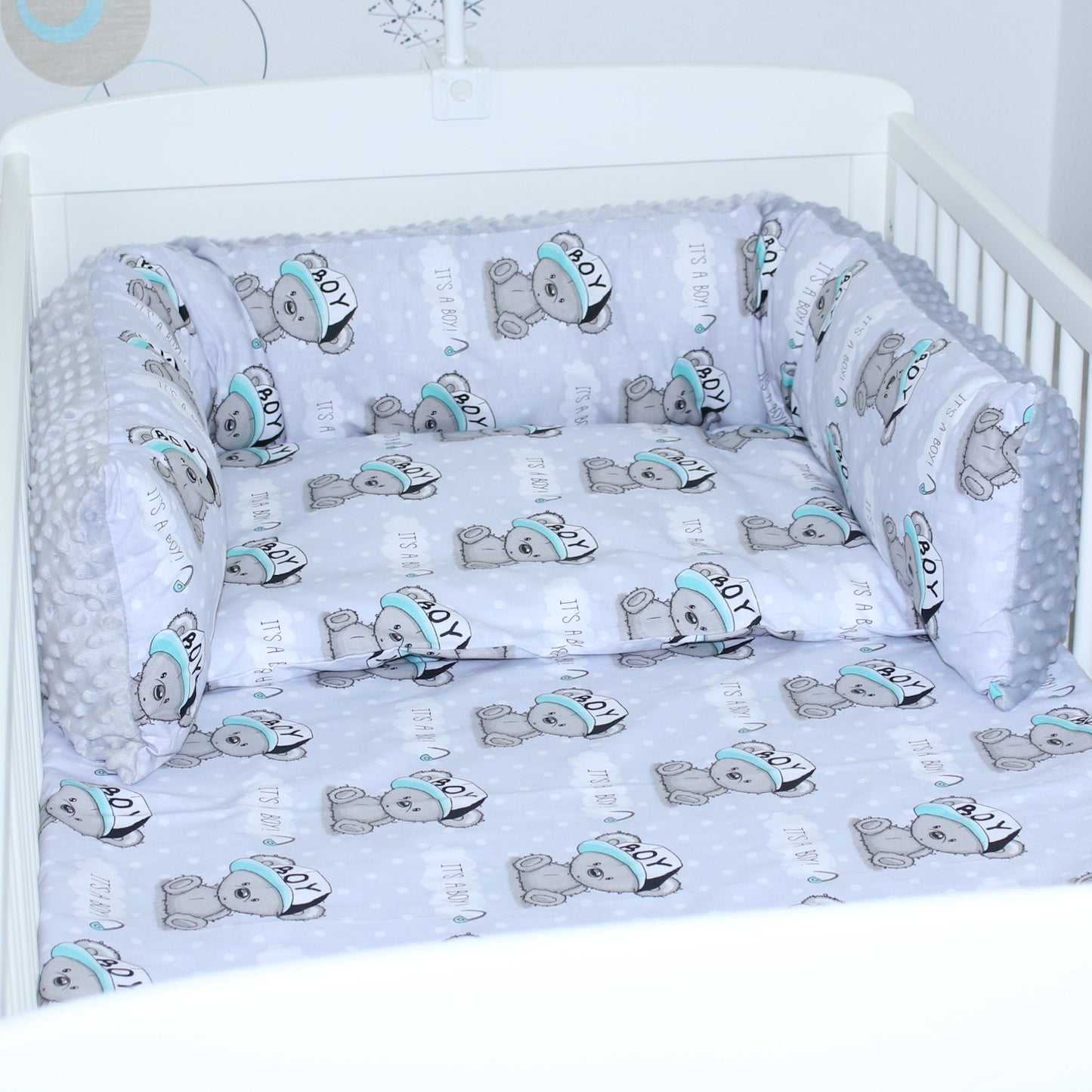 Bettschlange MINKY - Boy Bärchen + Grau - Bettrolle Nestchen  Nackenrolle