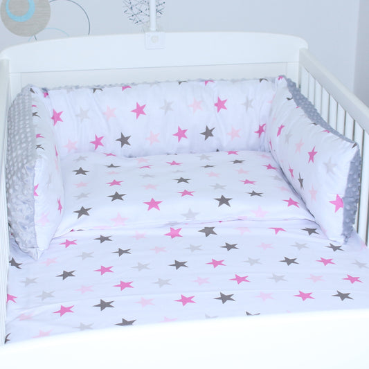 Bettschlange MINKY - Star Rosa + Grau - Bettrolle Nestchen  Nackenrolle