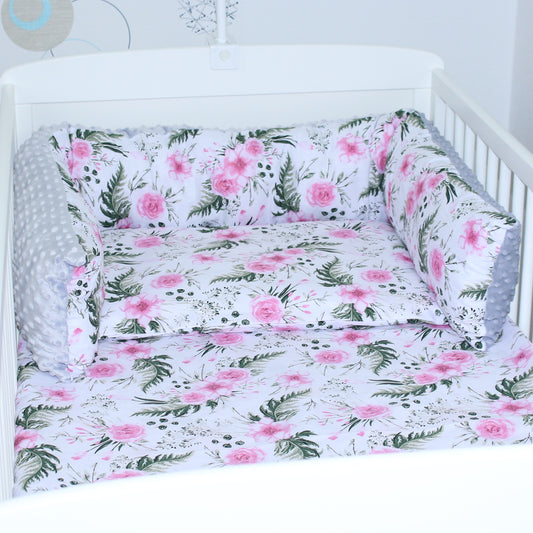 Bettschlange MINKY - Flowers + Grau - Bettrolle Nestchen  Nackenrolle