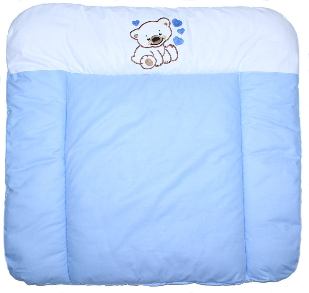 Baby Bettset - Bärchen mit Herzen Blau - mit Applikation Vollstoff Himmel Bettwäsche Set