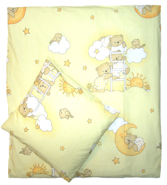2-4 teiliges Bettwäsche Set - Bärchen auf Leitern Gelb - 70x78 cm für Wiege Beistellbett Kinderwagen