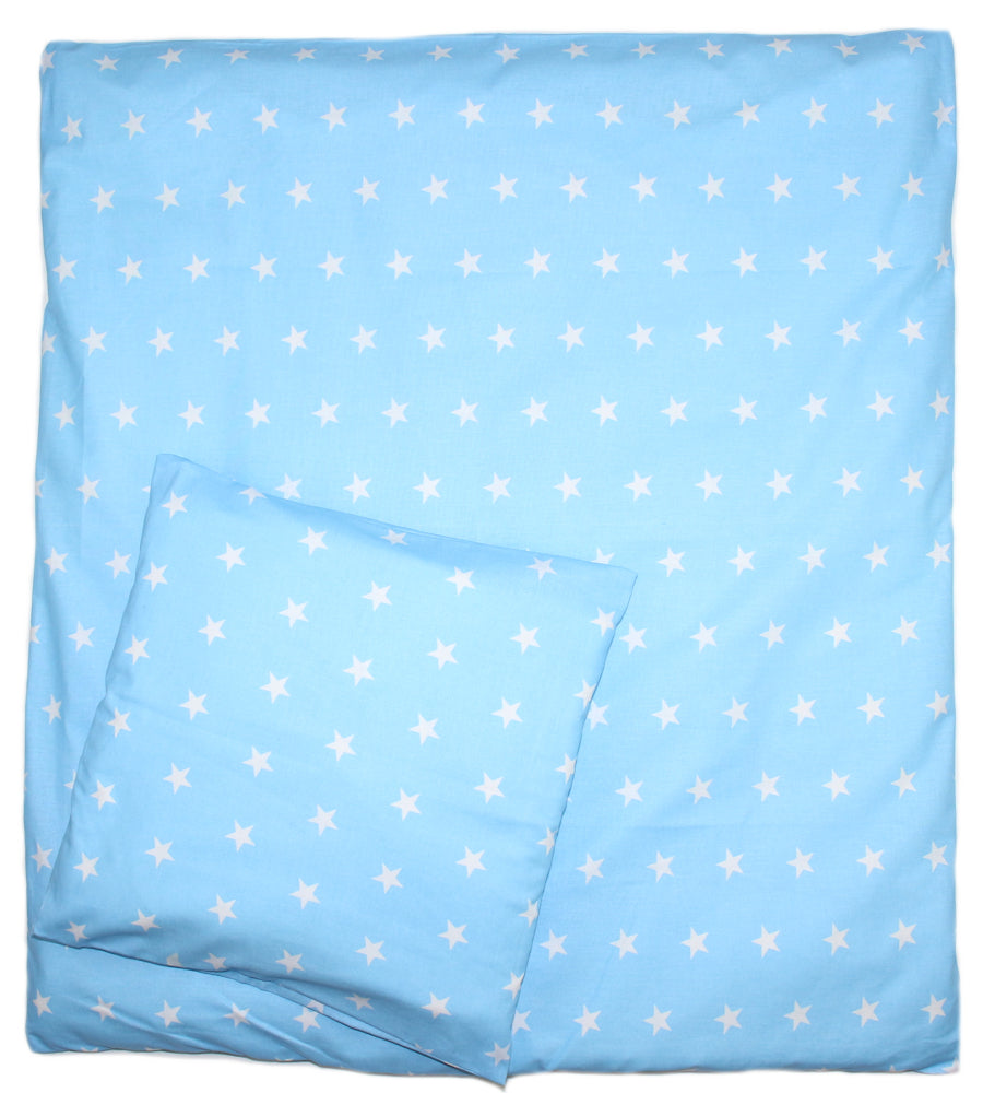2-4 teiliges Bettwäsche Set - Sternchen auf Blau - 70x78 cm für Wiege Beistellbett Kinderwagen