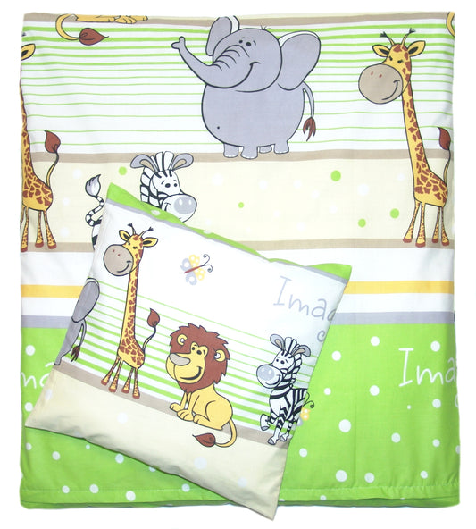 2-4 teiliges Bettwäsche Set - Safari in Grün - 70x78 cm für Wiege Beistellbett Kinderwagen